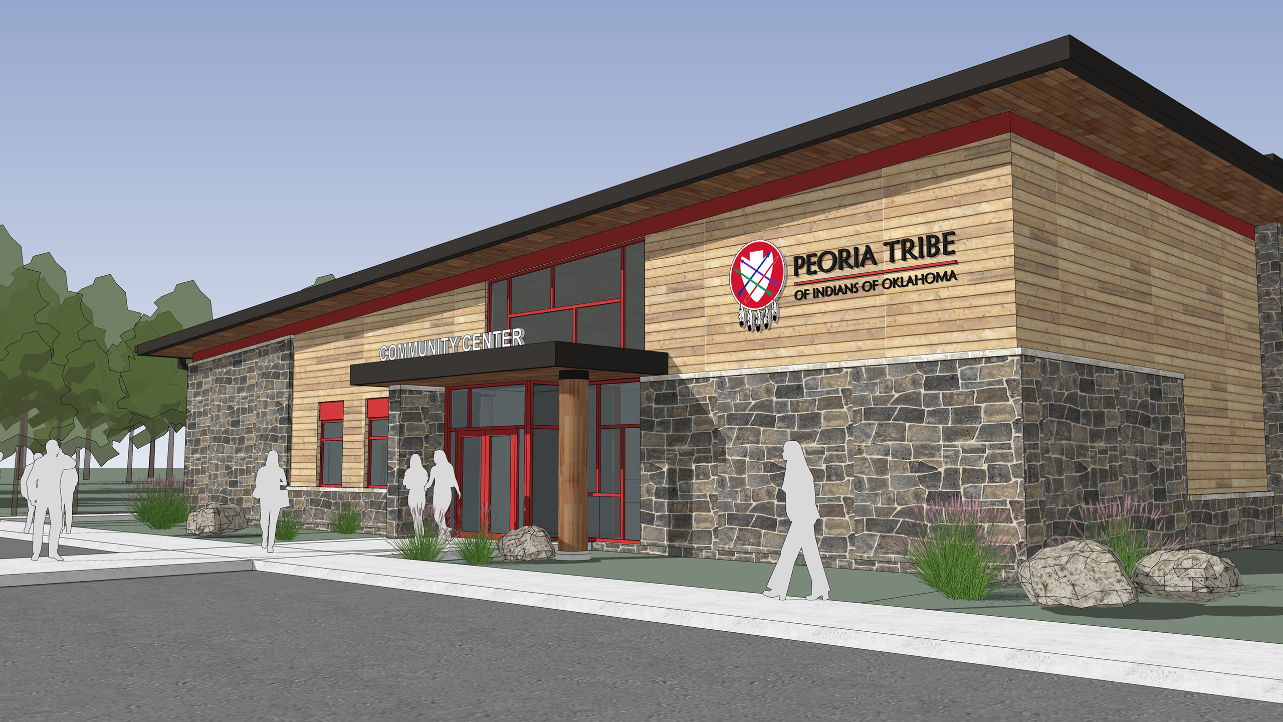 Exterior rendering of the Peoria Tribe's Longhouse Community Center
