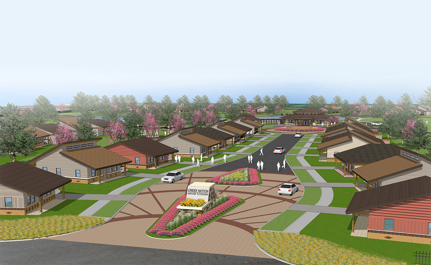 Aerial rendering of the Muscogee Nation Three Ponds Addition